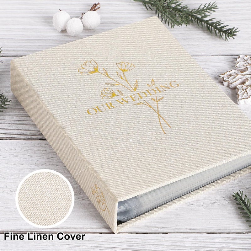 Lanpn Wedding Photo Album 4x6 2 Packs, Each Pack holds 50 Pictures, Slip in Pockets Mini Linen Top Loading Wedding Photo Albums for Portrait Only 4x6 Picture (Flower, Beige) - Image 3